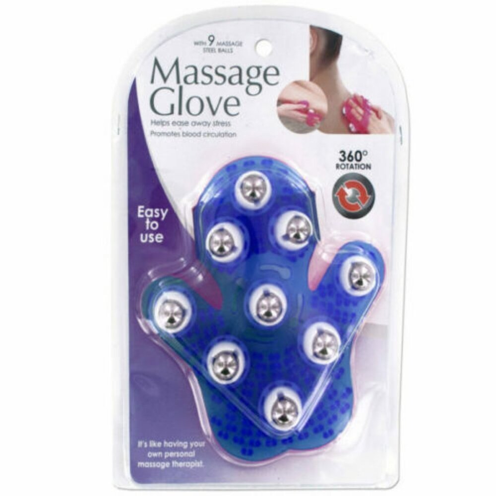 BLUE Massage Glove with 9 Massage Steel Balls (No Batteries Needed)
